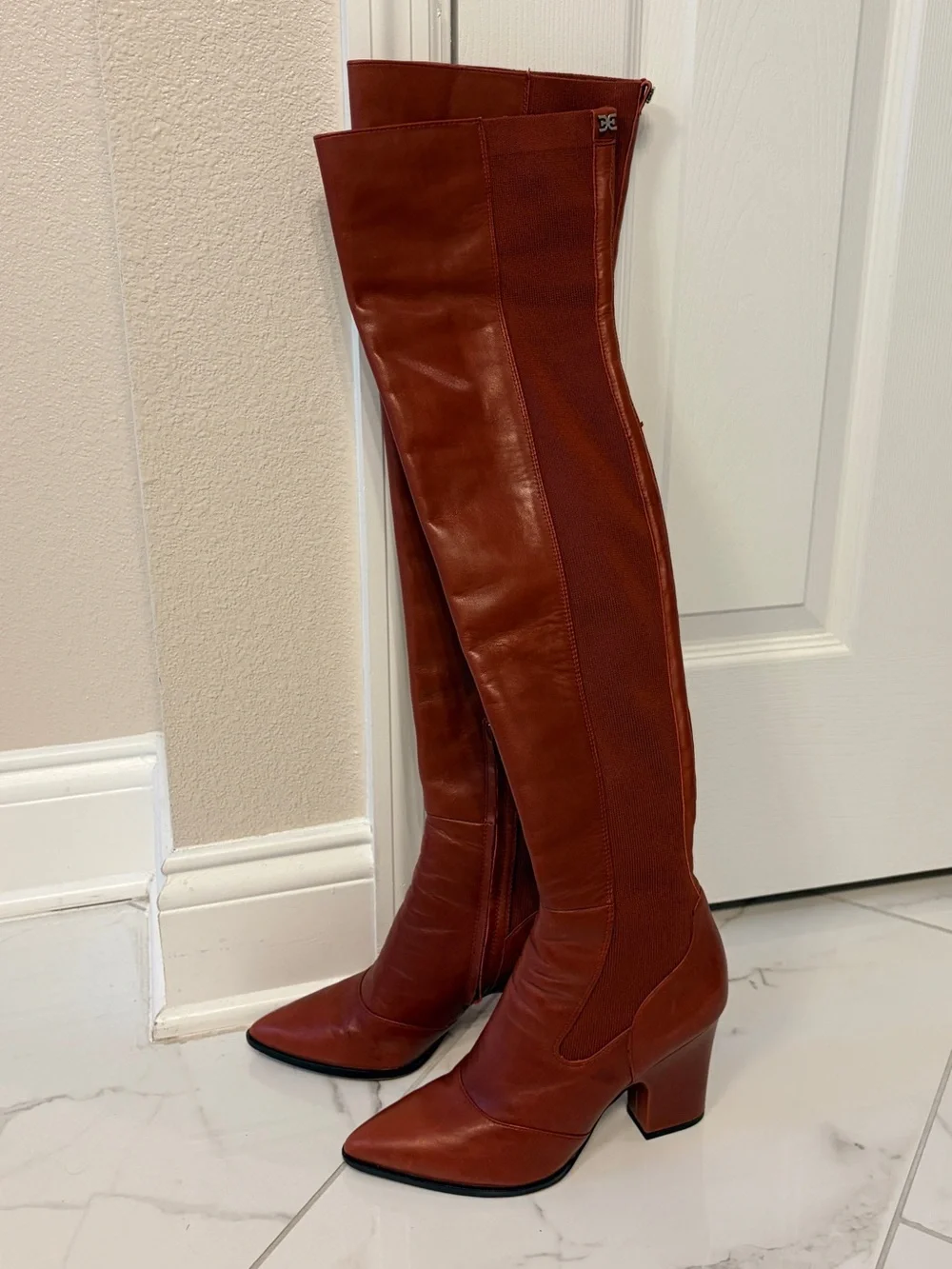 Sam Edelman Natasha Over The Knee Leather Boots Red Maroon 8
